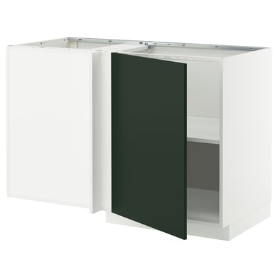 METOD Corner base cabinet with shelf, white/Havstorp deep green, 128x68 cm