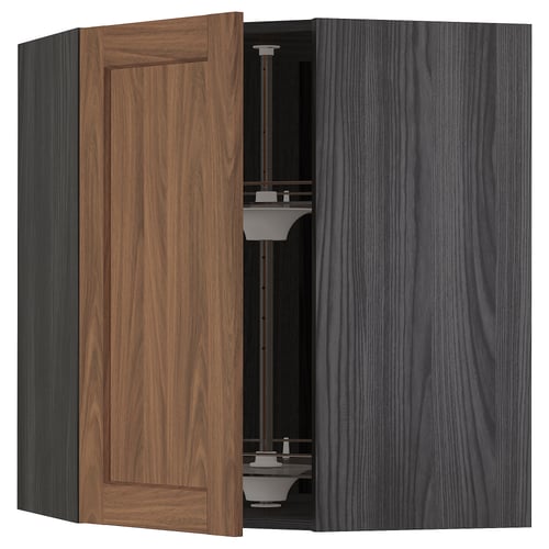 Modern METOD corner kitchen cabinet with walnut finish and adjustable glass shelf.