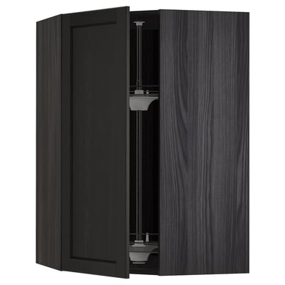 METOD Corner wall cabinet with carousel, black/Lerhyttan black stained, 68x100 cm