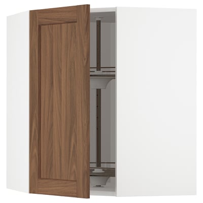 METOD Corner wall cabinet with carousel, white Enköping/brown walnut effect, 68x80 cm