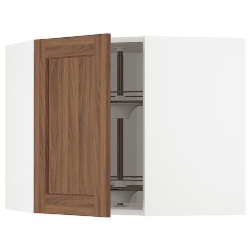 METOD kitchen unit with walnut finish door, adjustable shelf, white frame.