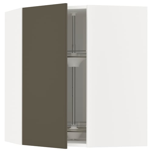 A dark brown METOD kitchen cabinet with an adjustable glass shelf, designed to be mounted on the right or left side.
