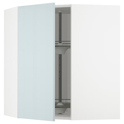 METOD Corner wall cabinet with carousel, white/Kallarp light grey-blue, 68x80 cm