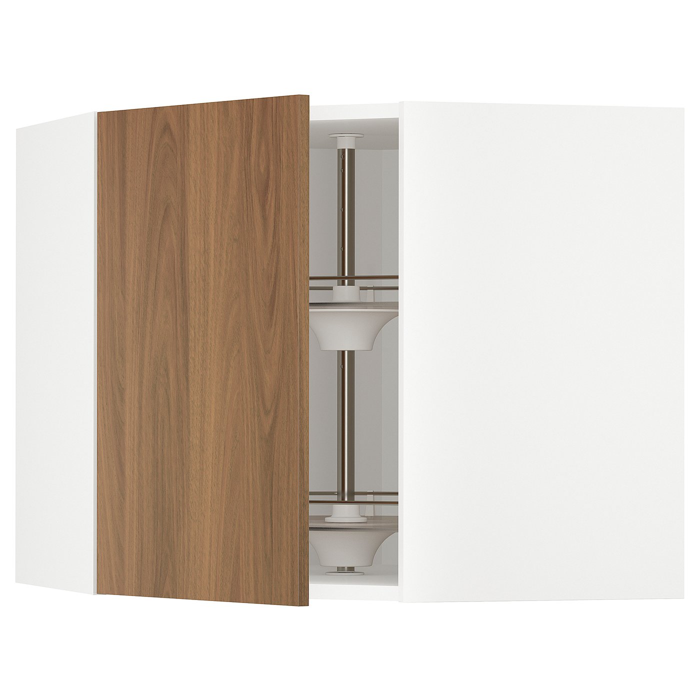 METOD corner wall cabinet with carousel, white/Tistorp brown walnut ...