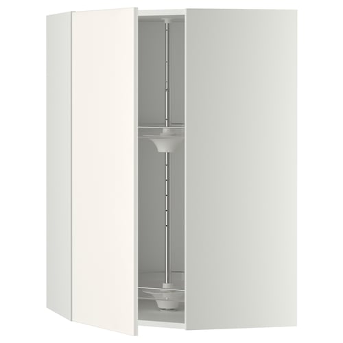 White METOD kitchen cabinet with veddinge fronts, adjustable glass shelf, left or right door mount.