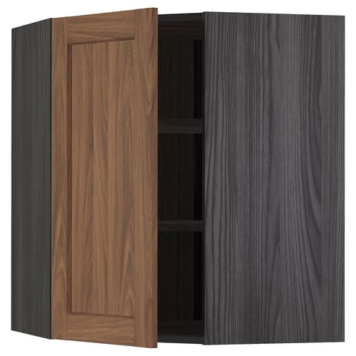 METOD kitchen: walnut & grey cabinets, adjustable shelf, right/left door.