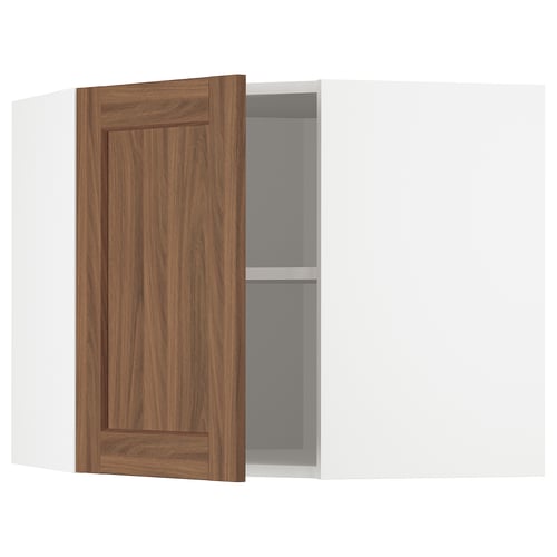 White METOD cabinet with walnut door, adjustable shelf.