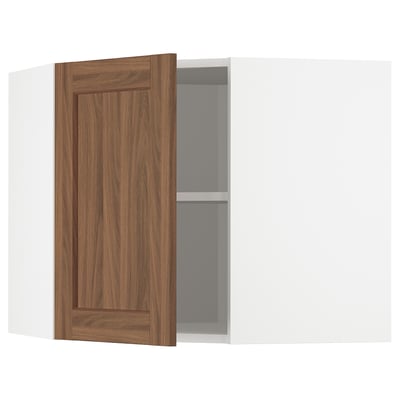METOD Corner wall cabinet with shelves, white Enköping/brown walnut effect, 68x60 cm