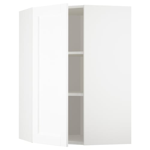 White METOD corner cabinet, minimalist design, adjustable shelves.