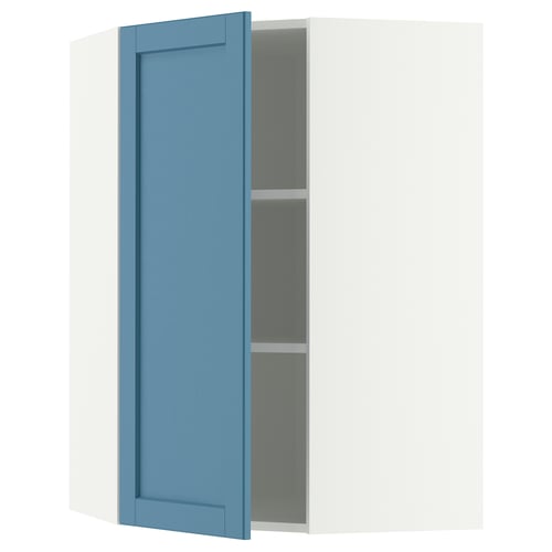 METOD Corner wall cabinet with shelves, white/Lerhyttan blue, 68x100 cm