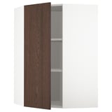 METOD Corner wall cabinet with shelves, white/Sinarp brown, 68x100 cm
