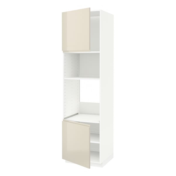 METOD Hi cb f oven/micro w 2 drs/shelves, white/Voxtorp high-gloss light beige, 60x60x220 cm