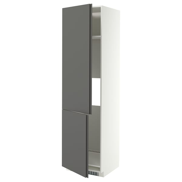METOD High cab f fridge/freezer w 2 doors, white/VOXTORP dark grey vertical handle, 60x60x220 cm