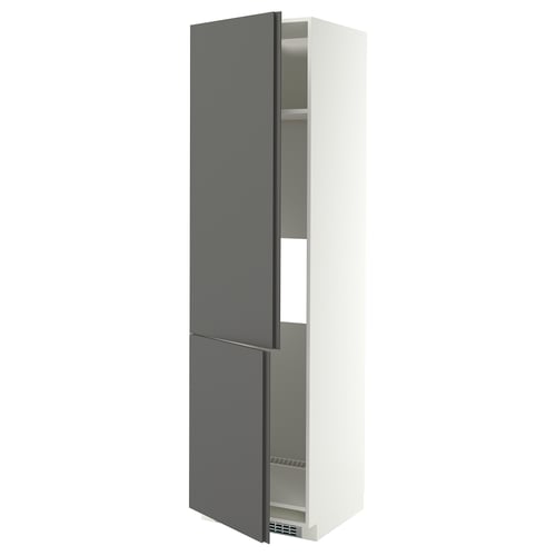 METOD High cab f fridge/freezer w 2 doors, white/VOXTORP dark grey vertical handle, 60x60x220 cm