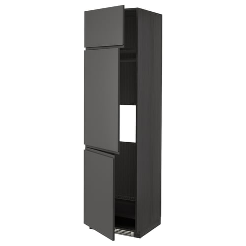 Ikea METOD tall grey kitchen cabinet with dark grey matt doors.