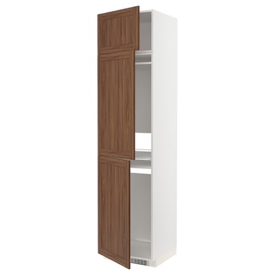 METOD High cab f fridge/freezer w 3 doors, white Enköping/brown walnut effect, 60x60x240 cm