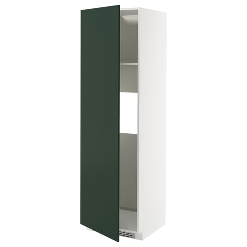 White and green METOD kitchen cabinet with adjustable shelf.