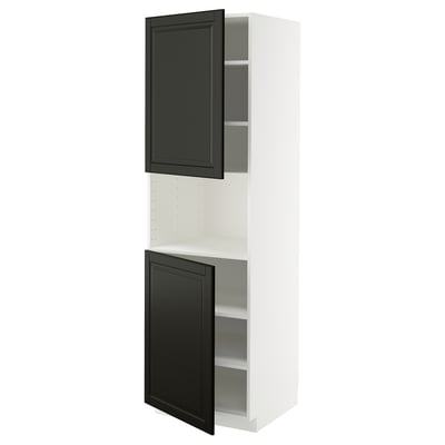 METOD High cab f micro w 2 doors/shelves, white/Bodbyn black, 60x60x200 cm
