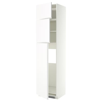 METOD High cab for fridge with 3 doors, white/VOXTORP matt white vertical handle, 60x60x240 cm