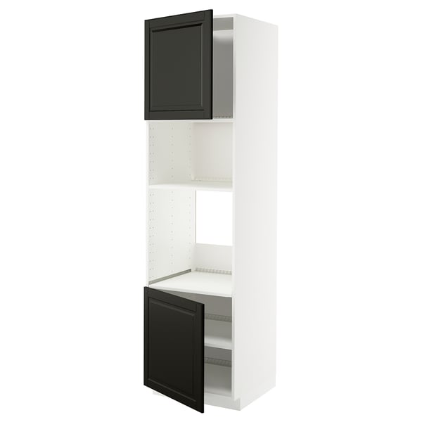 METOD High cabinet f built-in appliances, white/Bodbyn black, 60x60x220 cm