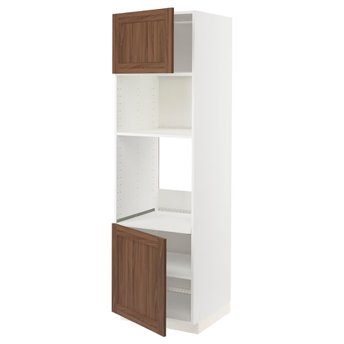 White METOD cabinet with wooden door, three shelves.