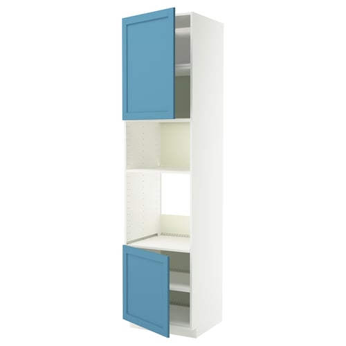 METOD High cabinet f built-in appliances, white/Lerhyttan blue, 60x60x240 cm