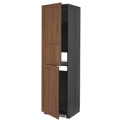 METOD High cabinet for fridge/freezer, black Enköping/brown walnut effect, 60x60x220 cm