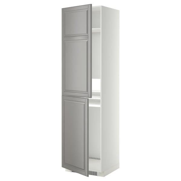 METOD High cabinet for fridge/freezer, white/Bodbyn grey, 60x60x220 cm