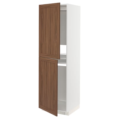 METOD High cabinet for fridge/freezer, white Enköping/brown walnut effect, 60x60x200 cm