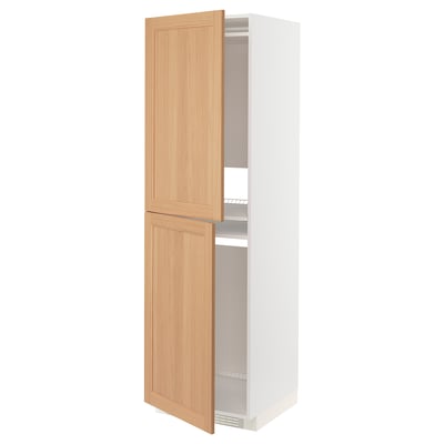 METOD High cabinet for fridge/freezer, white/Vedhamn oak, 60x60x200 cm