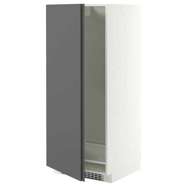 METOD High cabinet for fridge/freezer, white/VOXTORP dark grey vertical handle, 60x60x140 cm