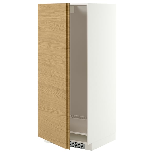 METOD High cabinet for fridge/freezer, white/VOXTORP oak effect vertical handle, 60x60x140 cm