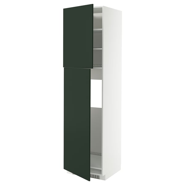 METOD High cabinet for fridge w 2 doors, white/Havstorp deep green, 60x60x220 cm