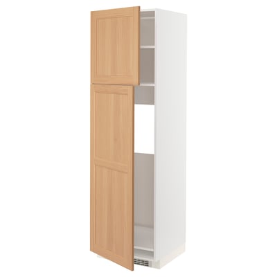 METOD High cabinet for fridge w 2 doors, white/Vedhamn oak, 60x60x200 cm