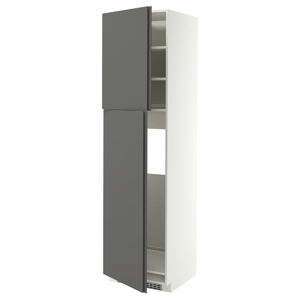 METOD High cabinet for fridge w 2 doors, white/VOXTORP dark grey vertical handle, 60x60x220 cm