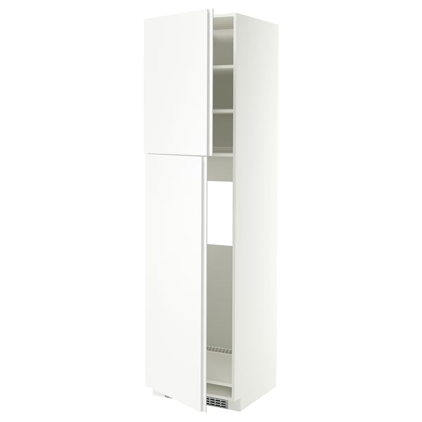 METOD High cabinet for fridge w 2 doors, white/VOXTORP matt white vertical handle, 60x60x220 cm