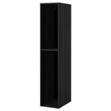 Black ikea METOD kitchen cabinet with open shelf for storage.
