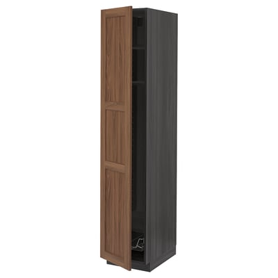 METOD High cabinet w shelves/wire basket, black Enköping/brown walnut effect, 40x60x200 cm