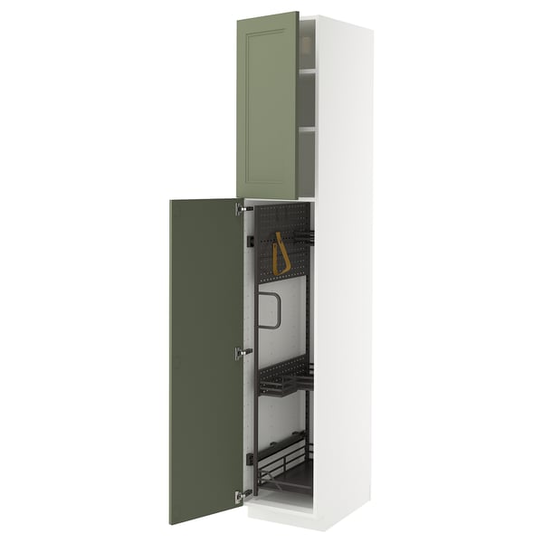 METOD High cabinet with cleaning interior, white/Axstad grey-green, 40x60x220 cm