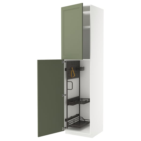 METOD High cabinet with cleaning interior, white/Axstad grey-green, 60x60x240 cm