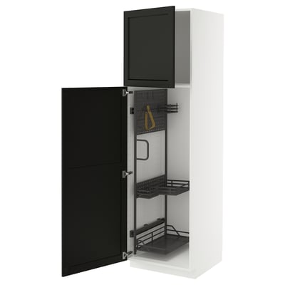 METOD High cabinet with cleaning interior, white/Lerhyttan black stained, 60x60x200 cm