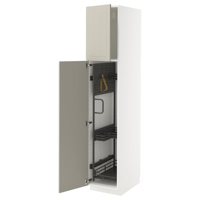 METOD High cabinet with cleaning interior, white/Stensund beige, 40x60x200 cm