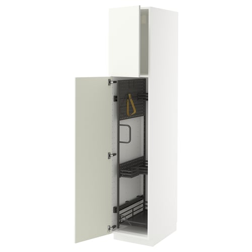 METOD white kitchen cabinet with vallstena front, featuring pull-out organisers and hinges, designed for kitchen or laundry use.