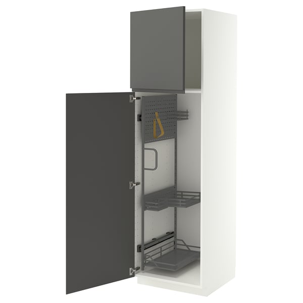 METOD High cabinet with cleaning interior, white/VOXTORP dark grey vertical handle, 60x60x200 cm