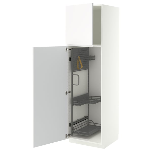 METOD High cabinet with cleaning interior, white/VOXTORP matt white vertical handle, 60x60x200 cm