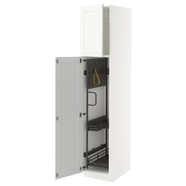 METOD white cabinet with pull-out organisers, fiberboard & melamine.