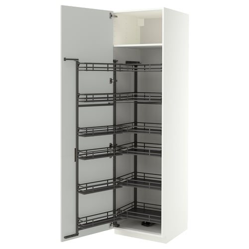 METOD High cabinet with pull-out larder, white/Aspudden light grey, 60x60x220 cm