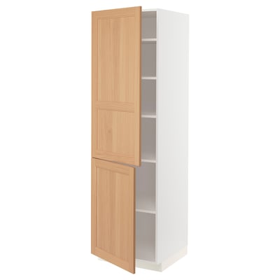 METOD High cabinet with shelves/2 doors, white/Vedhamn oak, 60x60x200 cm