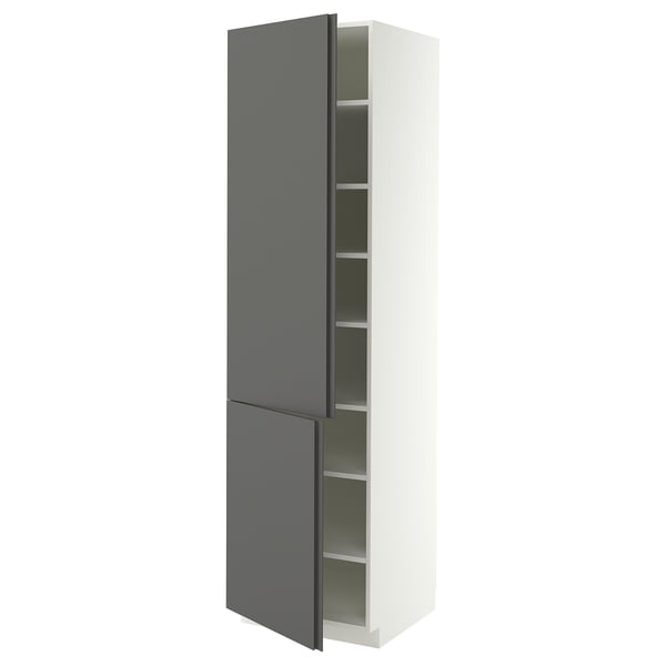 METOD High cabinet with shelves/2 doors, white/VOXTORP dark grey vertical handle, 60x60x220 cm