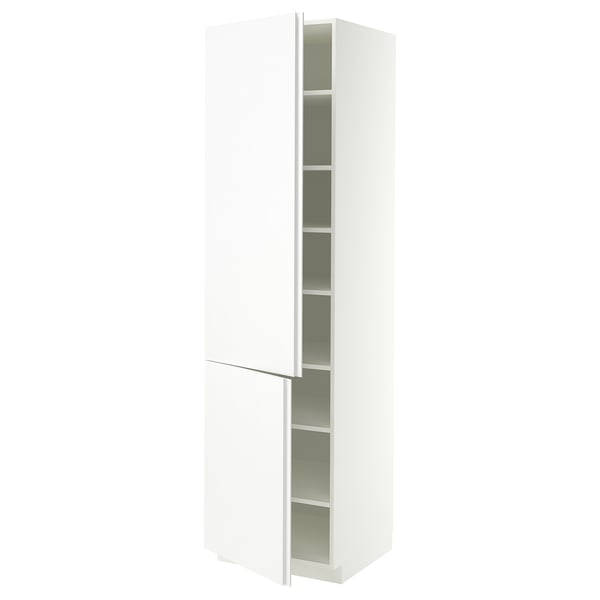 METOD High cabinet with shelves/2 doors, white/VOXTORP matt white vertical handle, 60x60x220 cm
